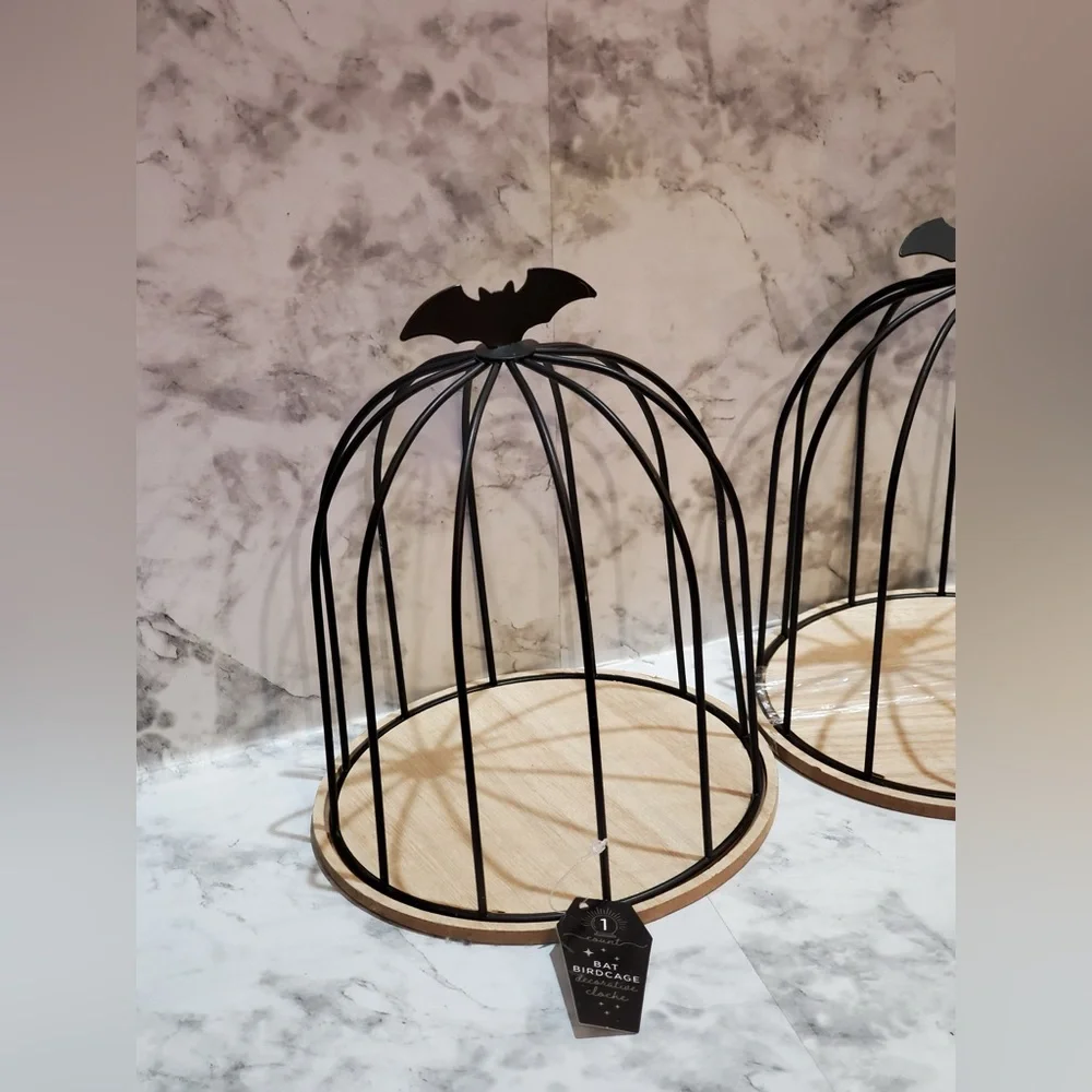 Halloween Black Metal Bat Bird Cage 7” x 8” In. Set Of 2 - Picture 3 of 5